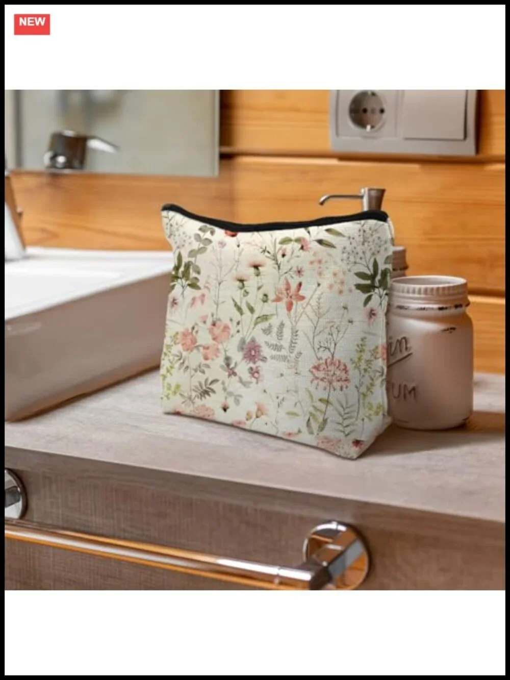 Linen Cosmetic Bag with Zipper, Small Makeup Pouch for Purse, Waterproof